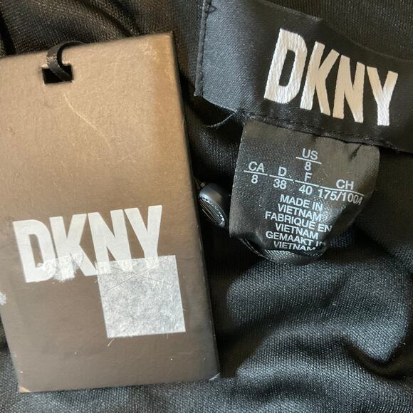 DKNY Black Sequined Long Sleeve Cocktail Dress Size 8 V-Neck Tuxedo Sheath - Picture 7 of 10